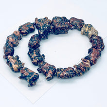 Load image into Gallery viewer, Piggies Carved Leopard Jasper Pig Bead Strand | 25x19x12mm | Pink and black