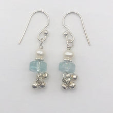 Load image into Gallery viewer, Aquamarine Pearl Drop Earrings | 1 1/4" Long | Blue White | 1 Pair |