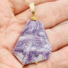 Load image into Gallery viewer, Purple Flower Sodalite 14K Gold Filled Pendant | Purple/White | 2" Long |