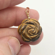 Load image into Gallery viewer, Hand Carved Tigereye Rose Flower 14K Gold Filled Pendant | 1.5" Long | 509290TEG - PremiumBead Alternate Image 2
