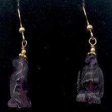 Load image into Gallery viewer, Amethyst 14K Gold Filled Dangle Penguin Earrings | 1 1/2" Long| Purple | 1 Pair|
