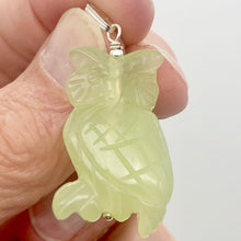 Load image into Gallery viewer, Serpentine Jade Owl Pendant Necklace|Semi Precious Stone Jewelry|Sterling Silver