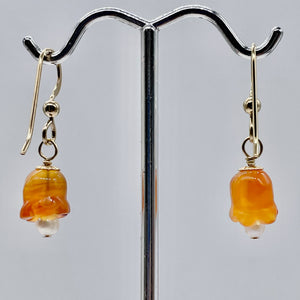 Carnelian Pearl 14K Gold Filled Earrings | 1 1/8" Long | Orange /White| 1 Pair |
