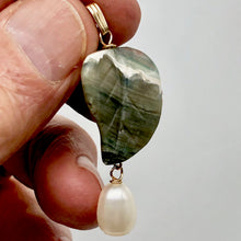 Load image into Gallery viewer, Pretty Ocean Jasper Carved Autumn Leaf Bead and Pearl Pendant | 1 3/4" Long |
