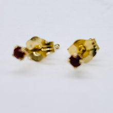 Load image into Gallery viewer, Garnet 14K Gold Post Faceted Round Cut Earrings | 2mm | Red | 1 Pair |