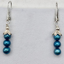 Load image into Gallery viewer, Shining Teal Fresh Water Pearl Sterling Silver Lever Back Earrings | 1/2" long | - PremiumBead Alternate Image 4