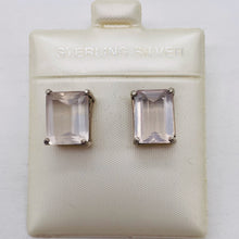 Load image into Gallery viewer, Gentle Rose Quartz Sterling Silver Rectangle Earrings | 10x8mm | Light Pink |