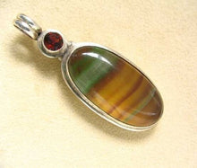 Load image into Gallery viewer, Striped Yellow Fluorite, Garnet & Silver Pendant 5861 - PremiumBead Alternate Image 4