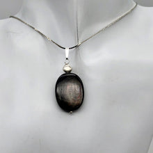 Load image into Gallery viewer, Hypersthene Sterling Silver Pendant |1 3/4 inch long | Silver-black | Oval |