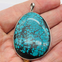 Load image into Gallery viewer, Natural Turquoise 86ct Sterling Silver Oval Pendant 2 1/4x1 1/2" Blue/Black|1|