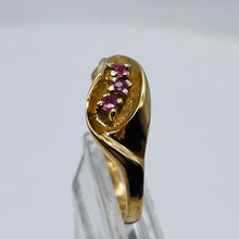 Load image into Gallery viewer, Three Stone Natural Red Ruby in Solid 14Kt Yellow Gold Ring Size 6 9982x