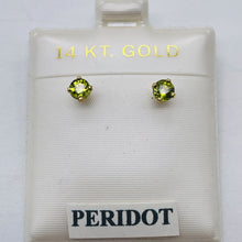 Load image into Gallery viewer, Peridot 14K Gold 4mm Round Stud Earring | 4mm | Green | 1 Pair |