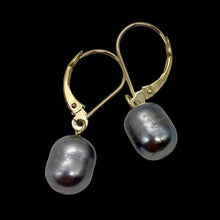Load image into Gallery viewer, South Sea Pearl 14k Gold Lever Back Drop Earrings | 1" Long | Gray | 1 Pair |