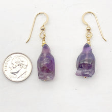 Load image into Gallery viewer, Amethyst 14K Gold Filled Dangle Penguin Earrings | 1 1/2" Long| Purple | 1 Pair|