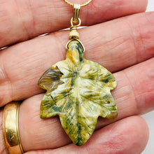 Load image into Gallery viewer, Ryolite Rain Tree Jasper 14K Gold Filled Leaf Pendant| 2" Long| Green| 1 Pendant