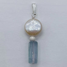 Load image into Gallery viewer, Coin Pearl and Fluorite Sterling Silver Pendant | 1 1/2" Long | White/Blue | 1 |