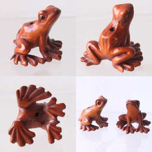 Load image into Gallery viewer, Ribbit Carved Boxwood Signed Tree Frog Ojime/Netsuke Bead | 18x26x21mm | Brown - PremiumBead Alternate Image 4