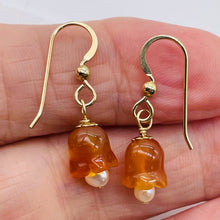 Load image into Gallery viewer, Carnelian Pearl 14K Gold Filled Earrings | 1 1/8&quot; Long | Orange /White| 1 Pair |
