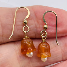 Load image into Gallery viewer, Carnelian Pearl 14K Gold Filled Earrings | 1 1/8" Long | Orange /White| 1 Pair |