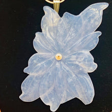 Load image into Gallery viewer, Hand Carved Blue Chalcedony Flower Sterling Silver Pendant! | 2 1/2" Long |