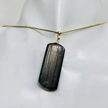 Load image into Gallery viewer, Hypersthene Rectangle Dangle 14K Gold Filled Pendant| 2 1/2" Long| Black/Silver|