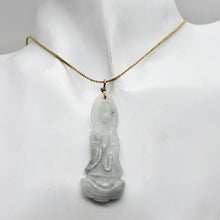 Load image into Gallery viewer, Carved Quan Yin Precious Stone Jewelry Pendant in Green White Jade and Gold