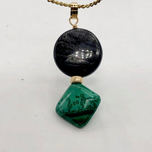 Load image into Gallery viewer, Hypersthene Malachite Drop 14K Gold Filled Pendant| 1 1/2" Long| Silvery, Green