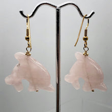 Load image into Gallery viewer, Rose Quartz 14K Gold Filled Dolphin Drop/Dangle Earrings| 2 3/4" Long | Pink |