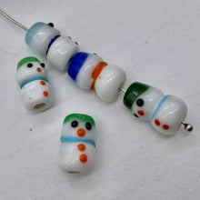 Load image into Gallery viewer, 5 Hand Made Glass Lampwork Snowmen 14x8.5mm to 13x8mm Beads 007099