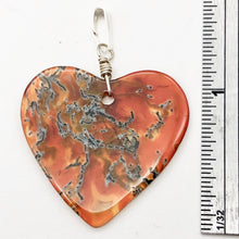 Load image into Gallery viewer, Limbcast Agate Valentine Heart Silver Pendant | 1 1/2 Inch Long | Orange/Green | - PremiumBead Alternate Image 5