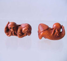 Load image into Gallery viewer, Hand Carved Boxwood Mermaid & Octopus Ojime/Netsuke Bead - PremiumBead Primary Image 1