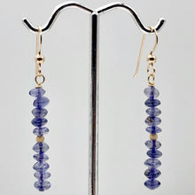 Load image into Gallery viewer, Vibrant Faceted Iolite Roundel Bead Dangling Earrings |Rose Gold | 1 3/4" Long |