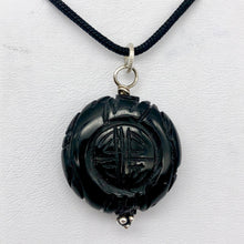 Load image into Gallery viewer, Carved Long Life Obsidian Coin Bead Sterling Silver Pendant - PremiumBead Alternate Image 6