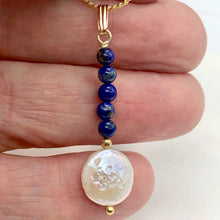 Load image into Gallery viewer, Natural Lapis & Drop FW Coin Pearl 14Kgf Pendant | 1 3/4" long | - PremiumBead Alternate Image 3