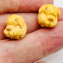 Load image into Gallery viewer, Oink 2 Hand Carved Piggy Boar Waterbuffalo Bone Beads | 18.5x14x12.5mm | Bone