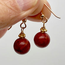 Load image into Gallery viewer, Red Sponge Coral 11mm Round Drop/Dangle Earrings | 1 3/8" Long | Red | 1 Pair |