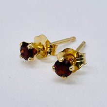 Load image into Gallery viewer, Garnet 14K Gold Faceted 3mm Round Post Earrings | 3mm | Red | 1 Pair |