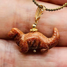 Load image into Gallery viewer, Goldstone Diplodocus Dinosaur Pendant Necklace|Semi Precious Stone Jewelry