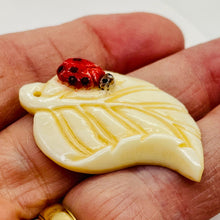 Load image into Gallery viewer, Lady Bug on a Leaf Pendant Bead | 42x29x8mm | Red White Black | 1 Bead |