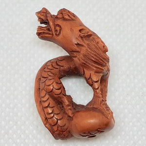 Hand Carved Fierce Dragon Boxwood Ojime/Netsuke Bead - PremiumBead Alternate Image 4