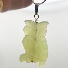 Load image into Gallery viewer, Serpentine Jade Owl Pendant Necklace|Semi Precious Stone Jewelry|Sterling Silver