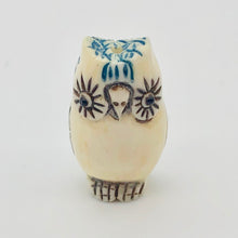 Load image into Gallery viewer, Wise Owl Carved Bone 25x15x10mm Bead 10746 | 25x15x10mm | Cream, Blue and Black - PremiumBead Primary Image 1