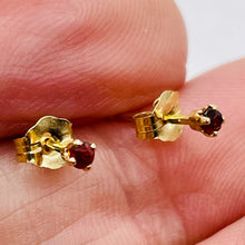Load image into Gallery viewer, Garnet 14K Gold Post Faceted Round Cut Earrings | 2mm | Red | 1 Pair |