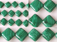 Load image into Gallery viewer, Superb Malachite Diagonal Square Bead 7.75 inch Strand | 14x12x4mm | 14 Beads |