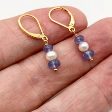 Load image into Gallery viewer, 14K Gold Filled Tanzanite and Fresh Water Pearl Earrings | 1 1/4 Inch Long |