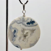 Load image into Gallery viewer, Ocean Jasper Round Sterling Silver Pendant| 2" Long|White Blue w/Druzy Crystal |