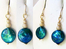 Load image into Gallery viewer, Shimmering Teal Waves 14Kgf Pearl Earrings 307252A - PremiumBead Primary Image 1