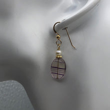 Load image into Gallery viewer, Fluorite and Pearl 15x10mm Bead Dangle 14K Gold Filled Earrings! | 1 1/2" Long|
