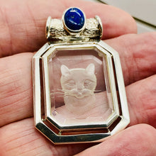 Load image into Gallery viewer, Lapis and Cat Etched Quartz Sterling Silver Pendant | 1 3/4" Long | Blue/Clear |