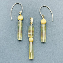 Load image into Gallery viewer, Yellow Fluorite Tube Earrings and Pendant Matched Set 14K Gold Filled Findings